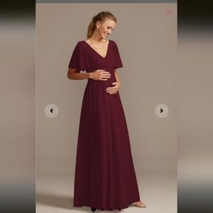 David's Bridal Flutter sleeve mesh maternity bridesmaid dress